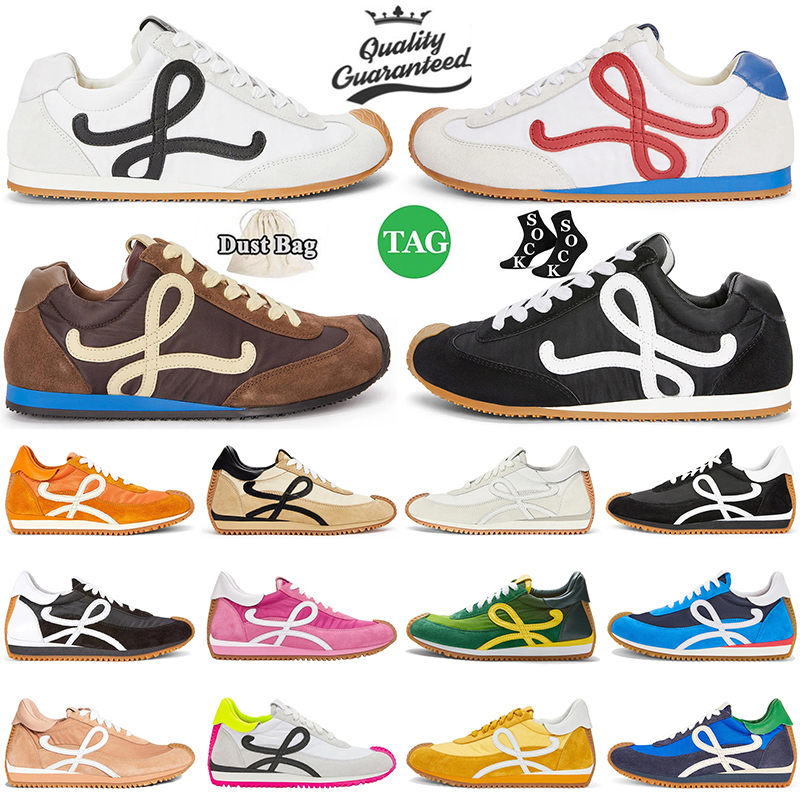 Fashion Luxury Designer Loewet Ballet Runner 2.0 Casual Shoes Flow Runners Black White Blue Nylon Suede Calfskin Rubber Outsole Sneakers Dhgate W