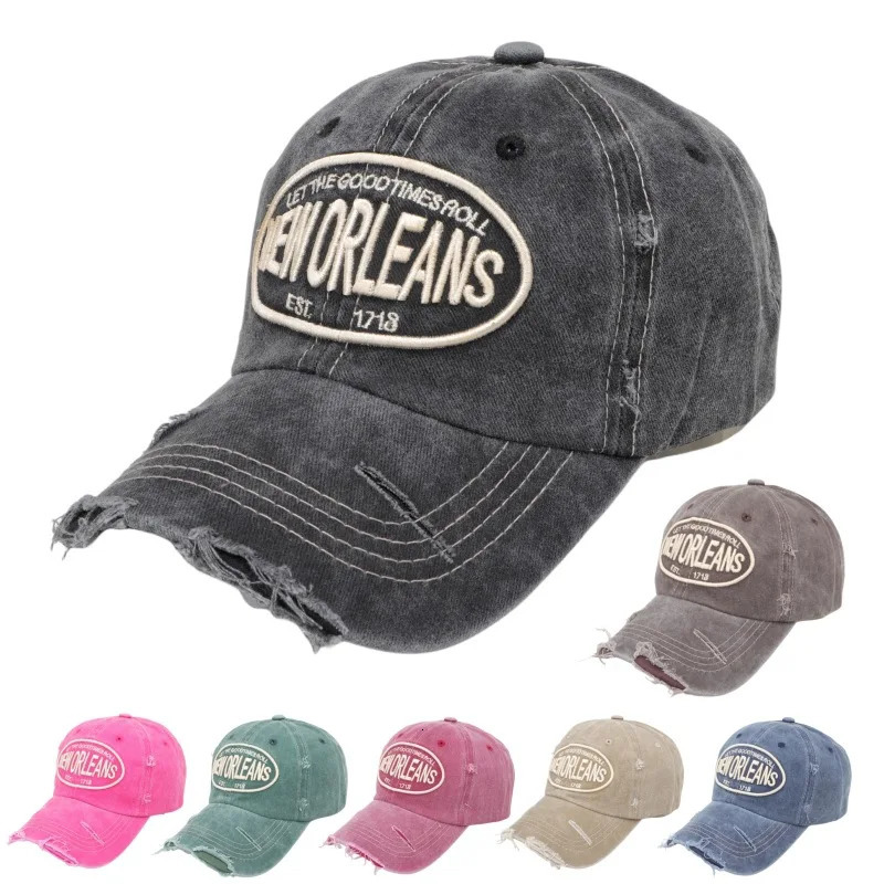 Unisex Washed Cotton Baseball Cap Letter Embroidered Vintage Hat Men And Women Streetwear Outdoor Sports Hats 250217