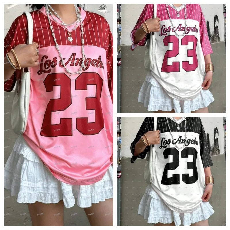 INAWLY Womens Solid Color Letter Stripe Print Fashion Simple Casual Short Sleeve V Neck TShirt Graphic Women Tops 250310