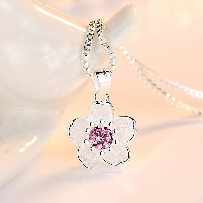 925 Sterling Silver Pink Purple Peach Blossom Necklaces For Women Retro Jewelry Accessories Freeshiping Items Jewellery250304