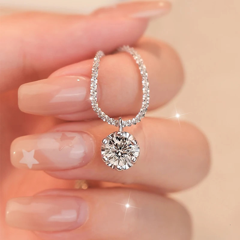 GRA Certified 6 Prong Pendant Necklace Real S925 Sterling Silver Sparkling Cauliflower Chain for Women Fine Jewelry250304