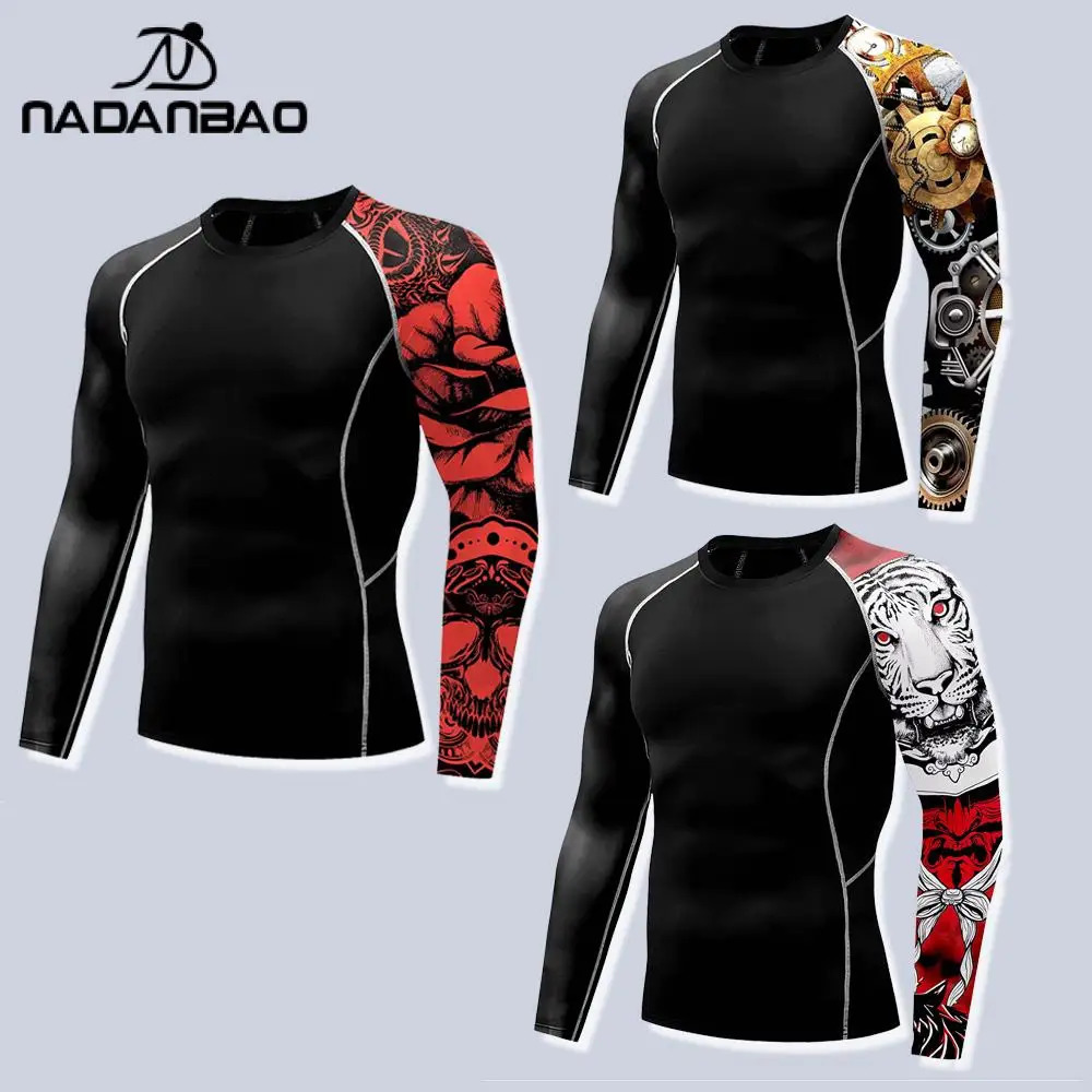Nadanbao Quick Drying Long Sleeve Surfing Wetsuit for Men Gym Shirts Fitness T-Shirt Summer Swimwear Swimming Top Male Clothes 250311