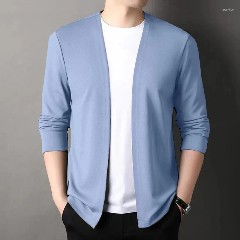 Men's Sweaters Spring And Autumn Solid Color Cardigan Trendy Outer Wear For Young Middle-Aged People Casual Loose Thin Shawl Jacket Men