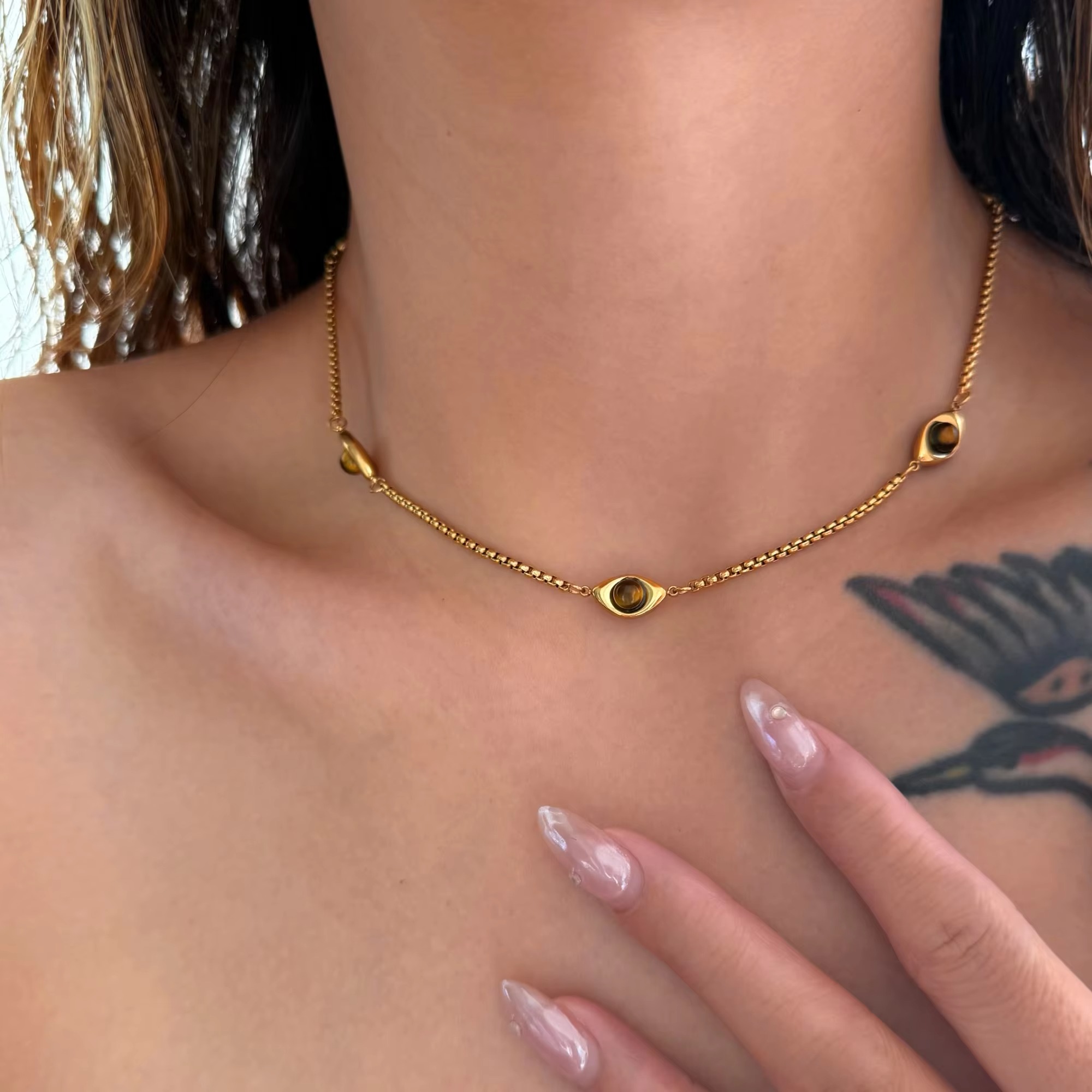 NEW PLANET BROWN NATURAL STONE DANGLE DESIGNER NECKLACE 18k Gold Plated Tarnish Free Stainless Steel JEWELRY for Party