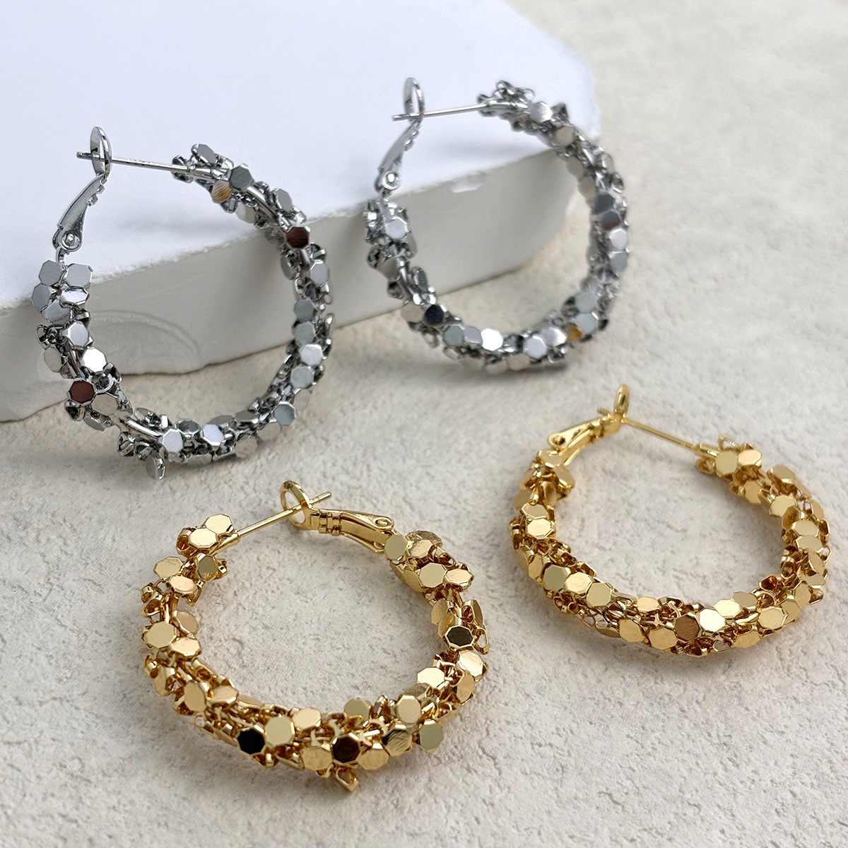 Simple irregular glitter Round Stud Earrings for Women Girls 18K gold plated Earrings Trend Hoop Earrings For Women Jewelry