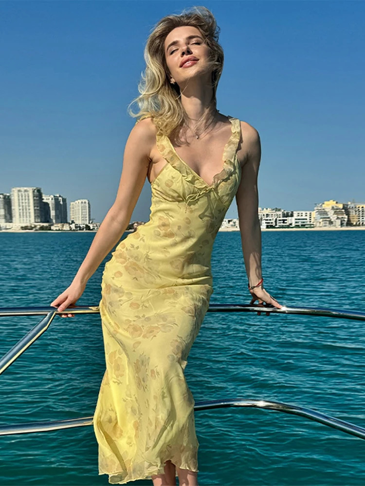 Sexy Mermaid Dress Women V-neck Sleeveless Backless Slim Hip Package Long Dresses Female 2025 Spring Summer Fashion Lady Robe 250311
