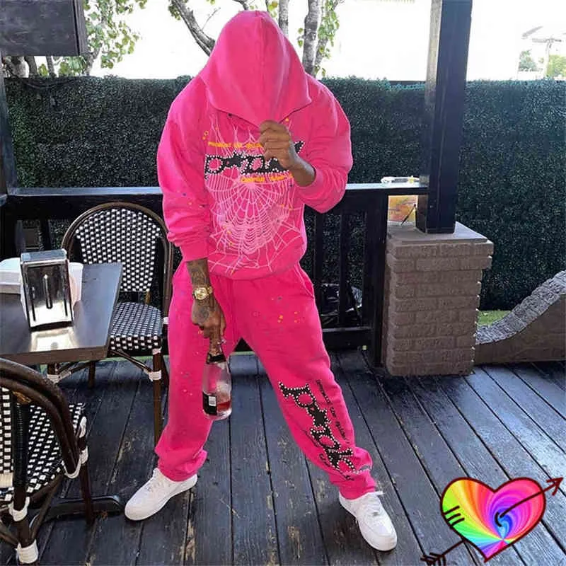 designer fluffy hoodies Young Thug Men Women High Quality spider hoodie Foam Print Web Pink Sweatshirts y2k Pullovers Designer Hoody Tracksuit US si