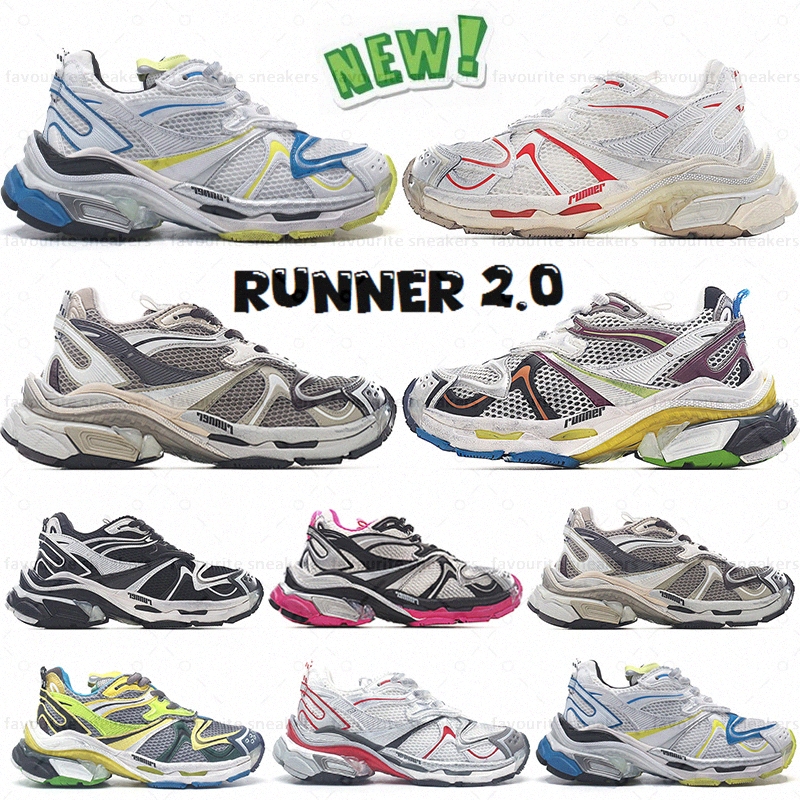 Designer Runner 2.0 Sneaker Paris vintage 2 shoes white beige red yellow mesh and leather casual jogging hiking runners printed on exterior Back pul