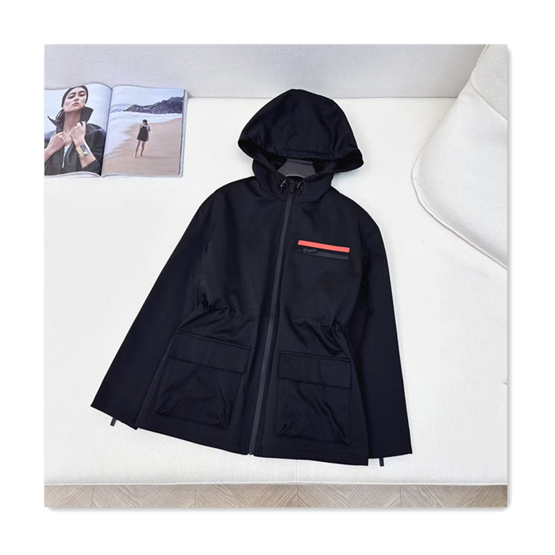 Designer womens coat women windbreaker coat panel triangle logo lace up waist straight hooded designer coat autumn warm khaki casual coat womens