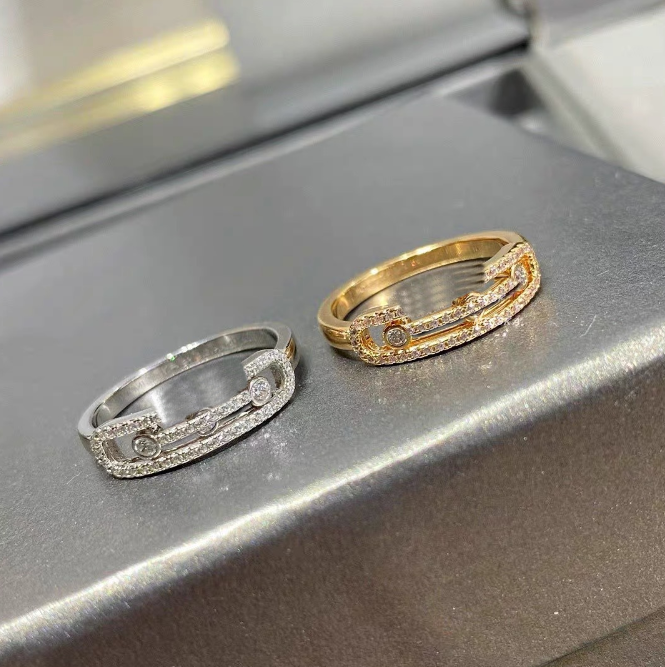Classic Designer Ring For Women Pure 925 Silver Ring Narrow version sliding full three diamonds design couple ring mens and womens rose gold fashion
