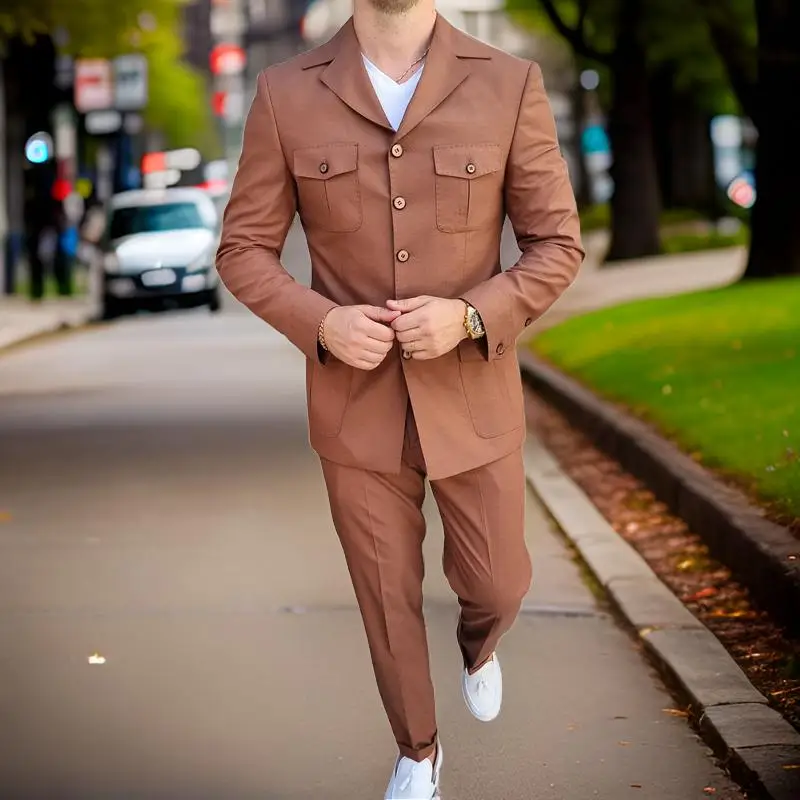 Safari Suits for Men Custom Made Prom Wedding Tuxedo 2 Pieces Male Fashion Single Breasted Jacket with Pants 2025