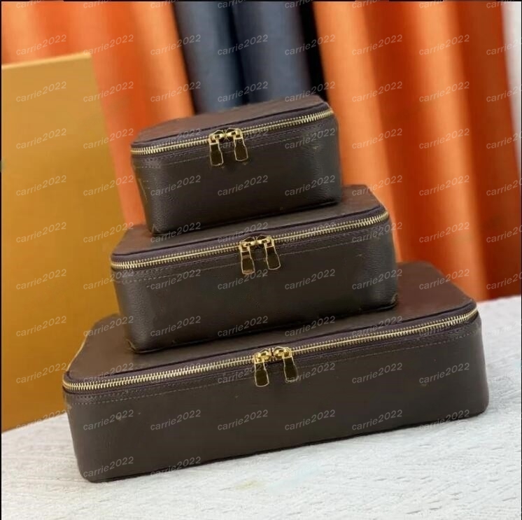 Designer Cosmetic Bag Brown Flower Make Up Bag Leather Travel Jewelry Toiletry Bags Designers Travel Storage Box Luggage Fashion Trunk Boxs Suitcase