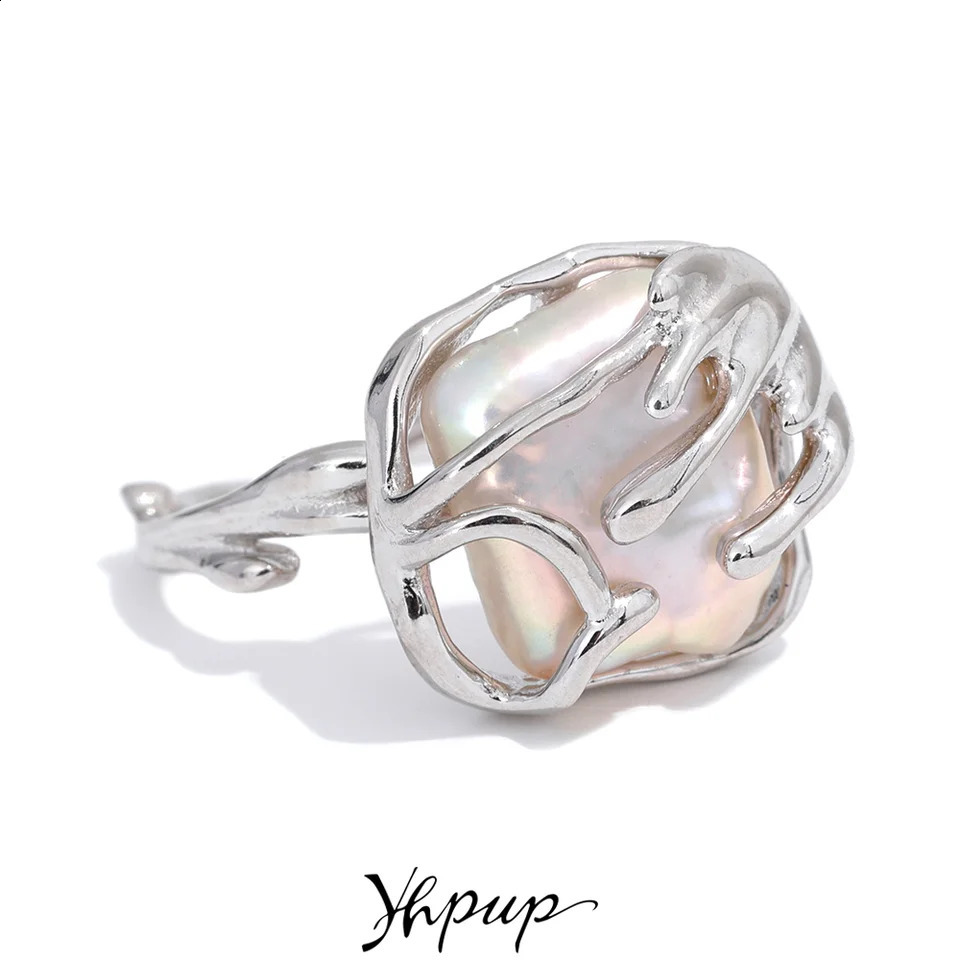 Yhpup Natural Freshwater Pearl S925 Sterling Silver Creative Ring Open Adjustable for Women Fashion Elegant Jewelry Gift250312