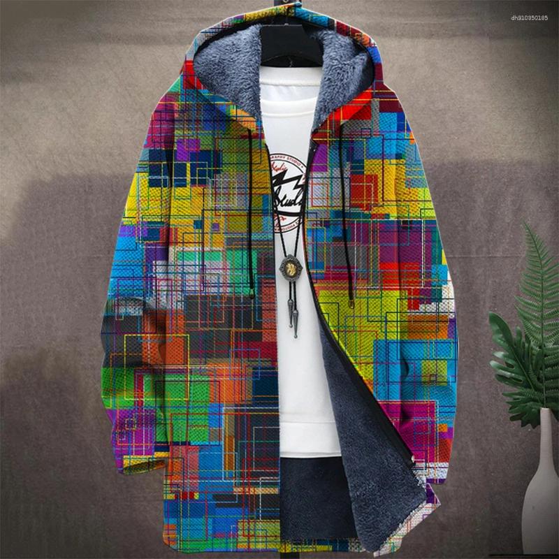 Men's Jackets Graphic Winter Coat Print Pattern Knitted Sweater Cardigan Zipper Hooded With Thick Fleece For Youth