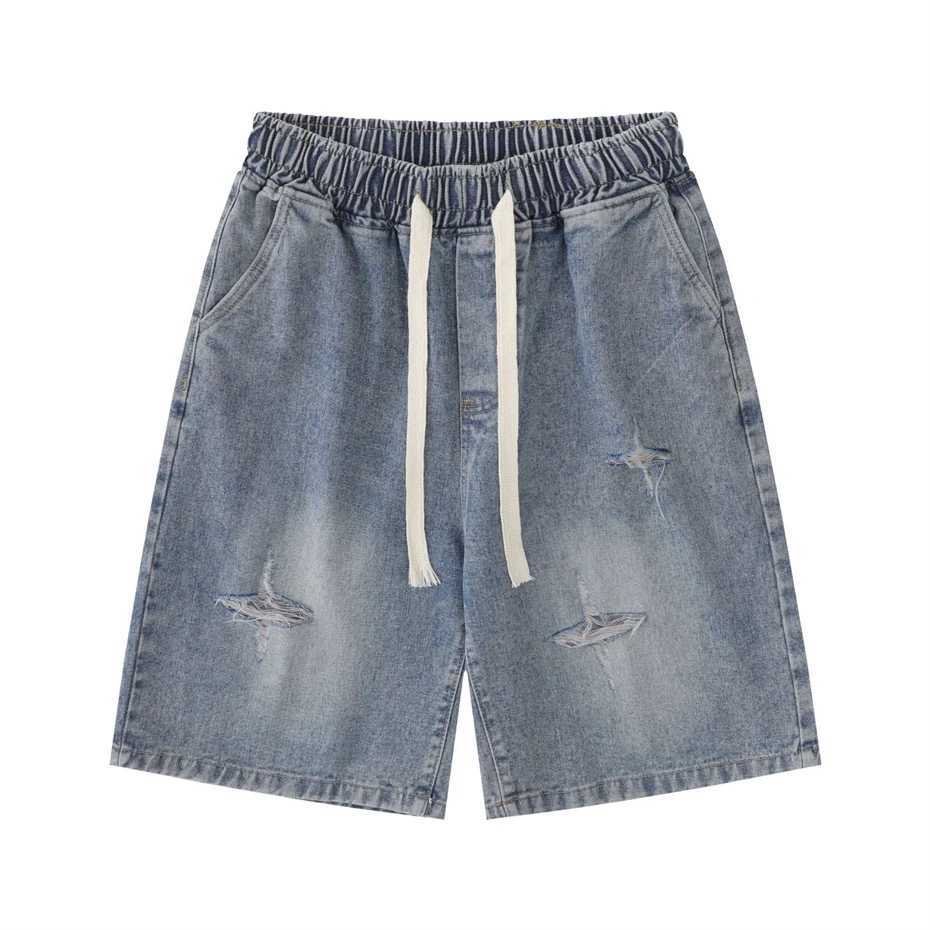Retro open top denim shorts mens streetwear hip-hop star washed knee pants 2025 summer new Harajuku Y2K denim shortsXJ250313