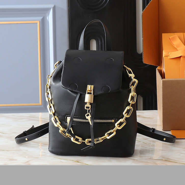 Luxury black designer backpack Women Trendy Student Bookbags High quality soft leather Drawstring Backpacks Weekend Travel small Backpack Chains Sho