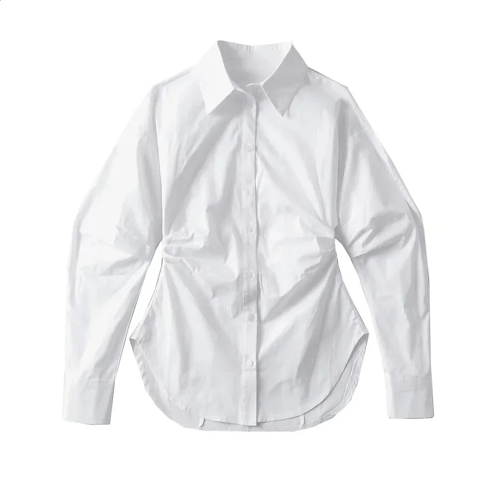 Elegant Medium-Length Womens Cardigan Shirt Double-Sided Pleated Lapel Single-Breasted Spring Autumn Style Chic Fashion 250310