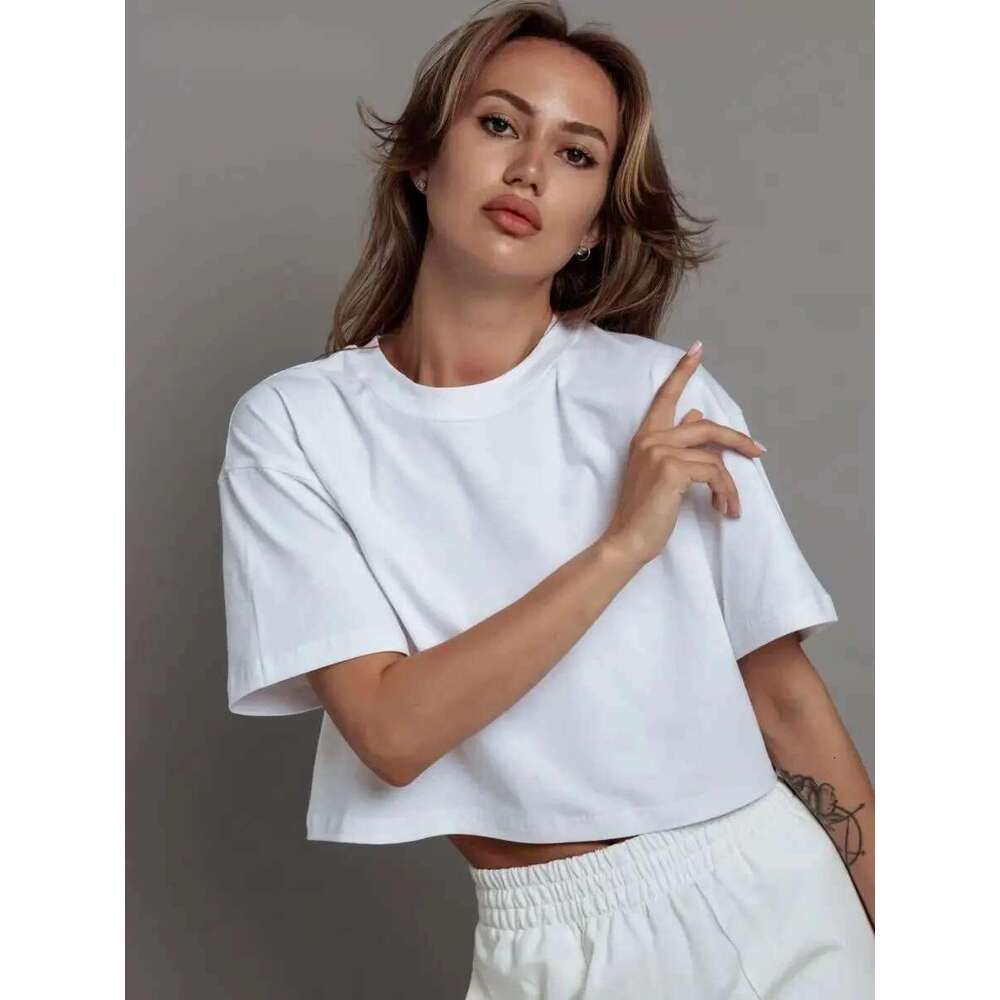 100% Cotton Short T Shirt Women New Y2k Summer Basic Vintage Tees Casual Loose Chic O Neck Female Crop Tops