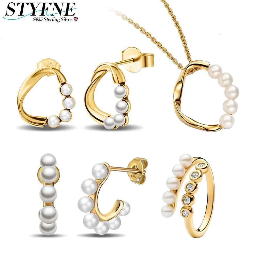 925 Sterling Silver Freshwater Cultured Pearl Open Hoop Collection Fit S925 Snake Necklace Ring Stud Earrings For Women Gift