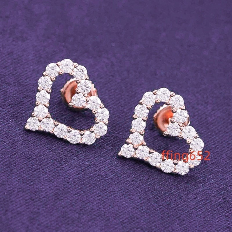 Pass Diamond Tester Hip Hop D Color VVS Heart Shaped Hollow Moissanite Stud Earrings With 925 Sterling Silver GRA Women Men