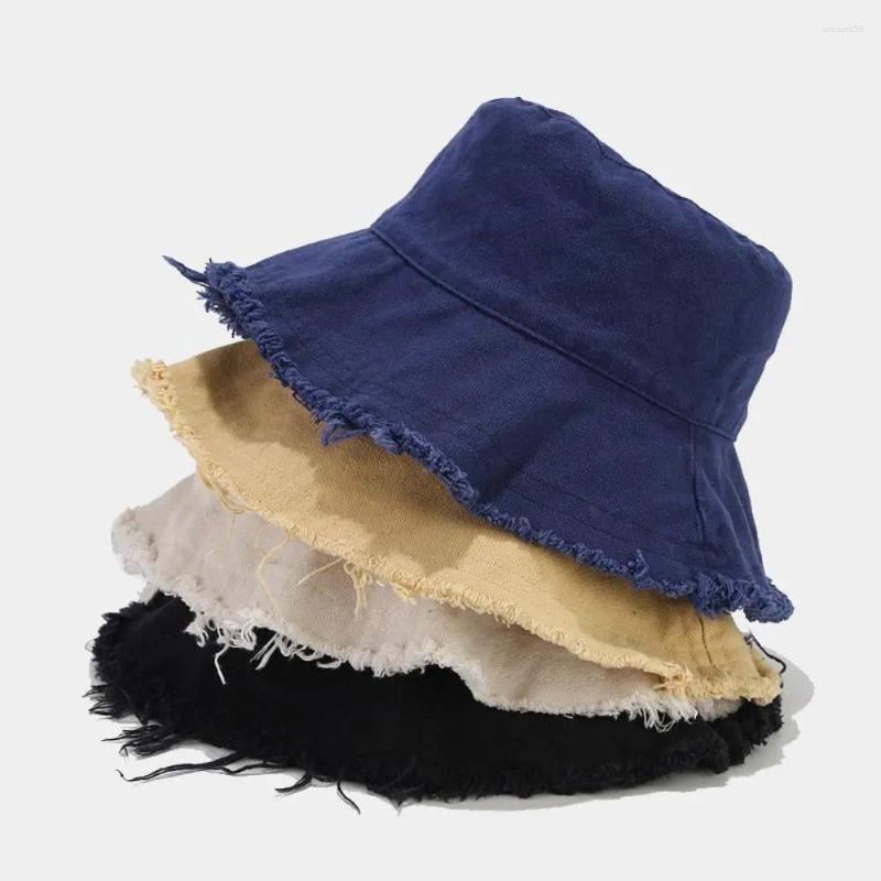 Berets Casual Washed Cotton Fur-rimmed Bucket Hat Foldable Wide Brim Fisherman Sun Protection Breathable