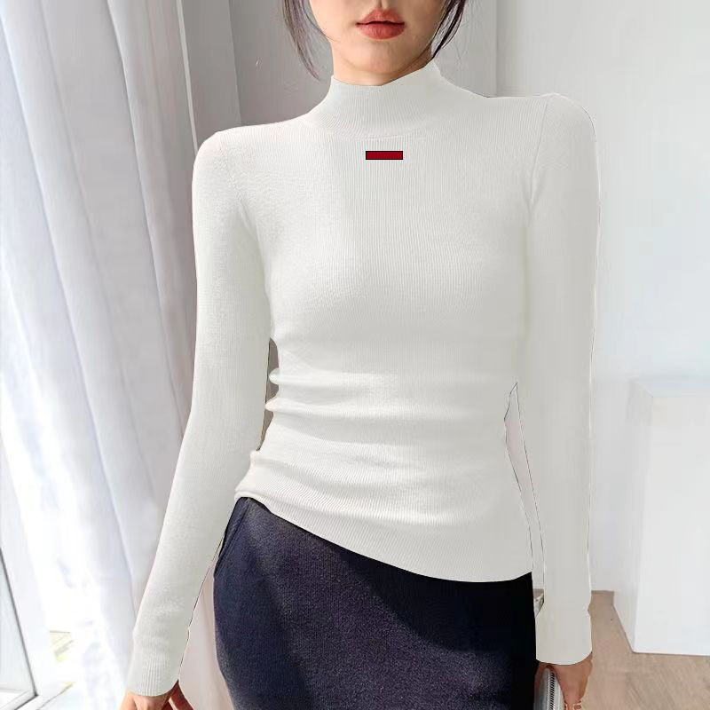 Woman Knits Shirts Tops Wool Sweater Long Sleeves Turtle Hoodie Budge Embroidery High Necks Slim Top Sweater S-2XL-image-915929883