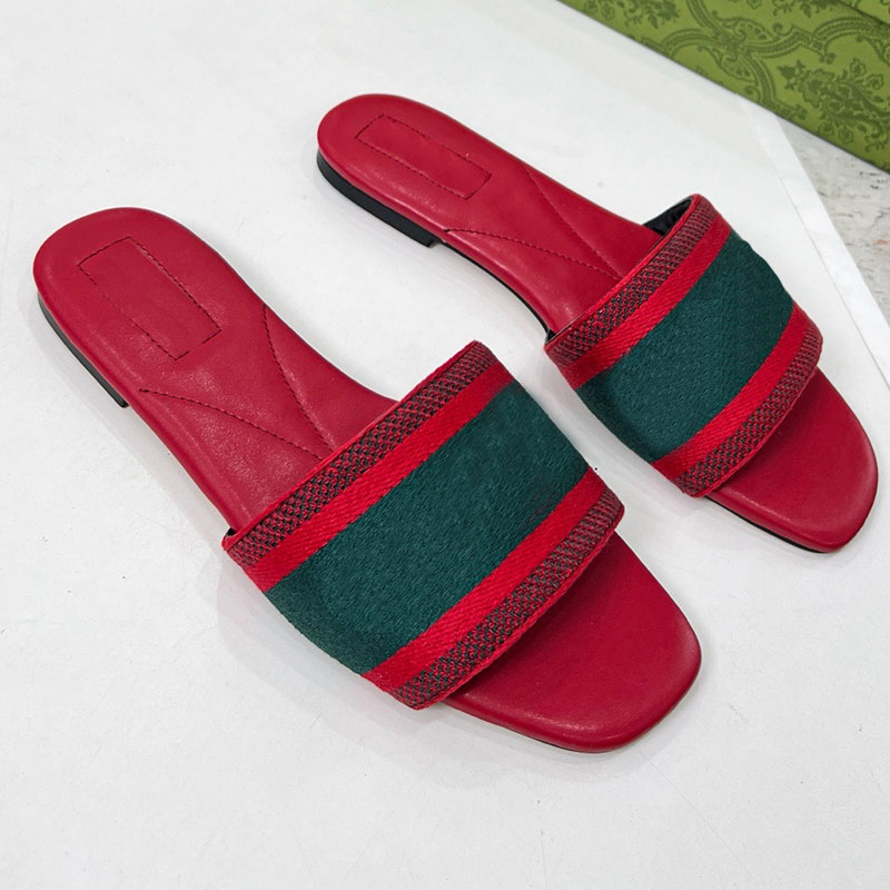 WOMENS SLIDE SANDAL WITH WEB designer slider womens new sandals non slip wear resistant rubber sole flat sandals the upper of the shoe is decorated