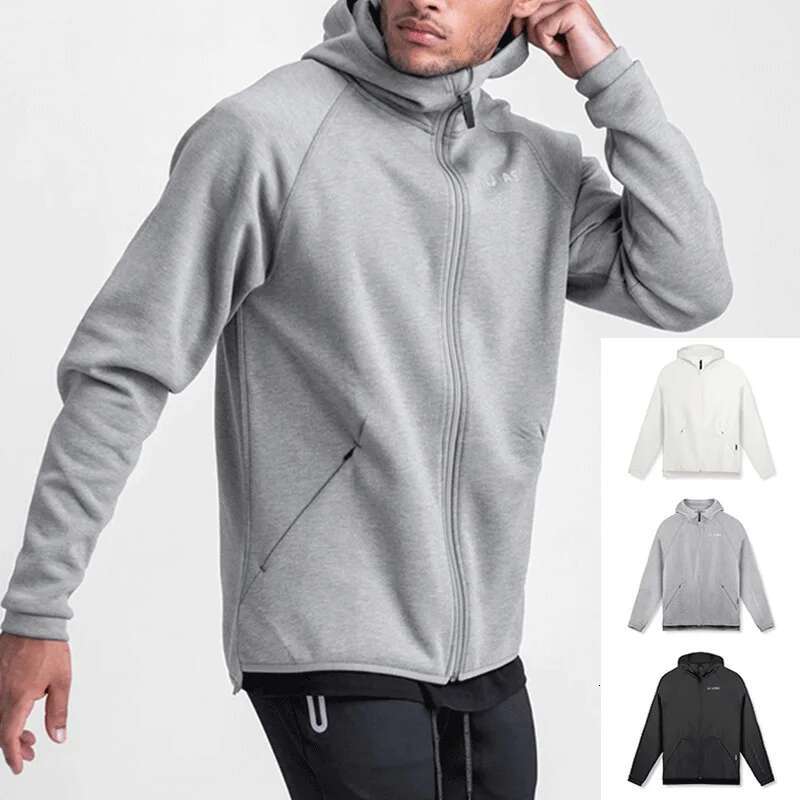 Men's Gym Sports Hoodies Cotton Elastic Hooded Male Fiess Running Loose Jackets Outdoor Zipper Coats Casual Workout Sportwear