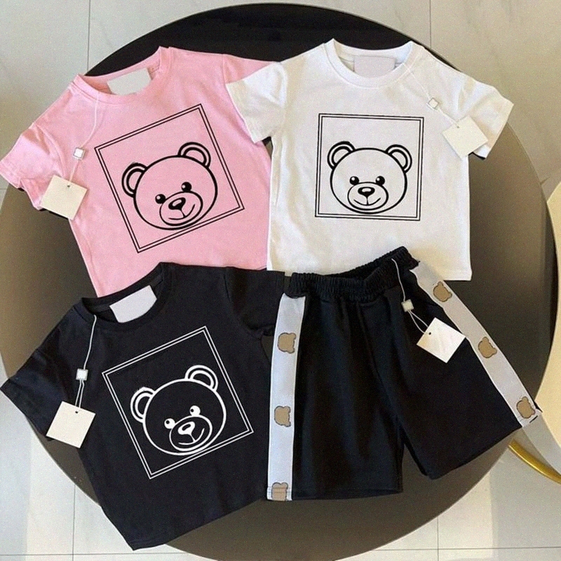 kids clothes clothing set Boys and girls short sleeved shorts set boys baby Children pink black white two piece set size 90-15 G4On#-image-1048583821
