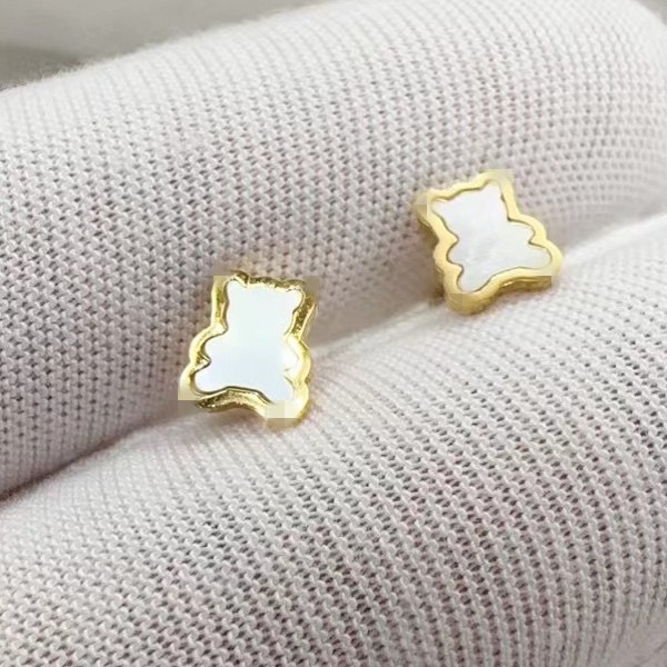 Cute white shell very small girl boys simple designer letter heart bear stud 18K gold silver earrings 316L stainless steel woman man teenage jewelry