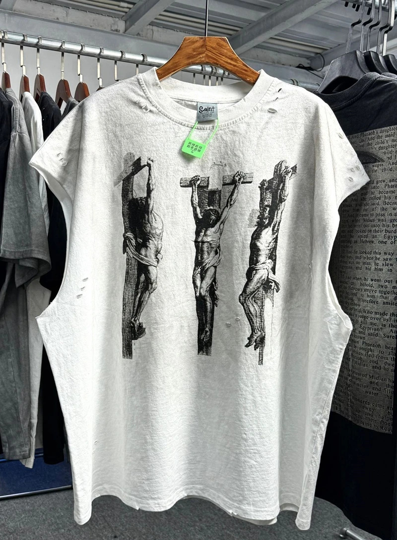 SS Vintage Retro Washed Old Men Tops Cotton Vest Streetwear Oversize Casual Dirty Style Tee Graphics T Shirt For Men 250311