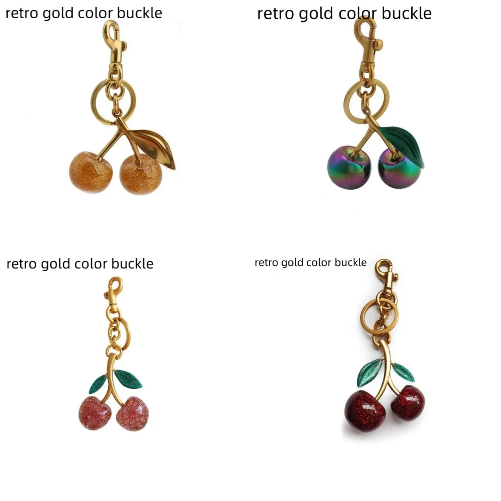 designer keychain bag charms luxury key chain designer Activity 18K Gold Plated red green Resin Leather keychains fashion cute bag accessories cherr