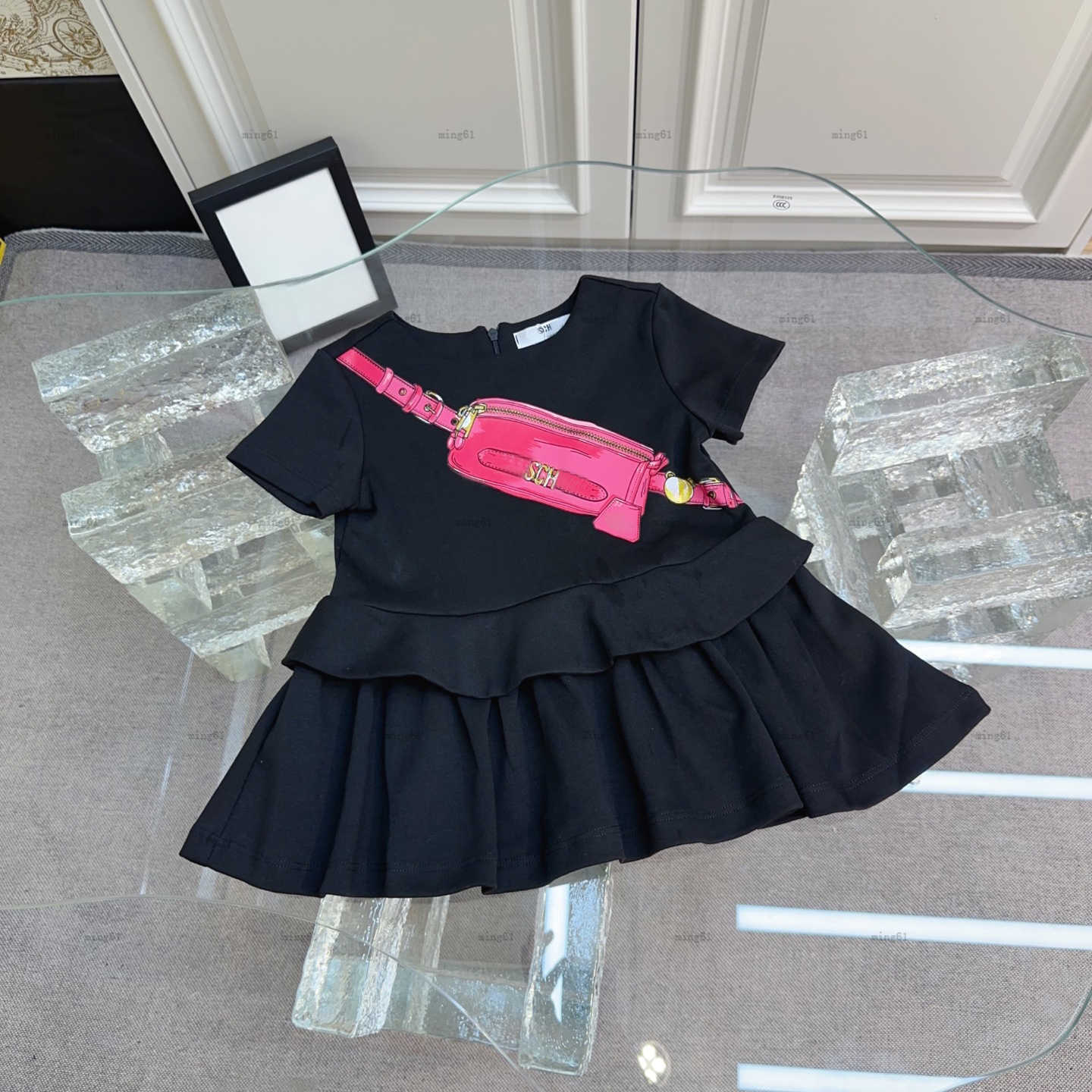 girls dress Crossbody bag print Princess dress kids designer clothes Summer partydress Pleated hemline design baby skirt A18X00N000-image-915892740