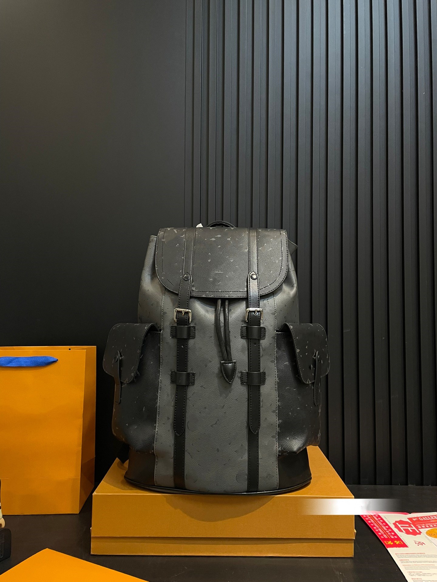 Designer Christopher Grey Warrior Backpack Men's Backpack Black Embossed Classic Outdoor Travel Backpack Fashion Grey Double sided Pocket Leath