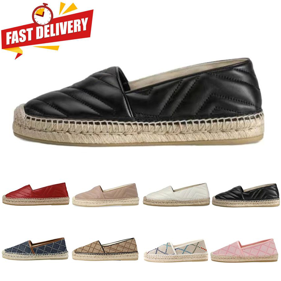 Espadrilles Designer Casual Chaussures De Luxe Mode Femmes Dames Plat Plage Demi Pêcheur Chaussure Mocassins En Cuir Toile Plate-Forme Slip-On Ca