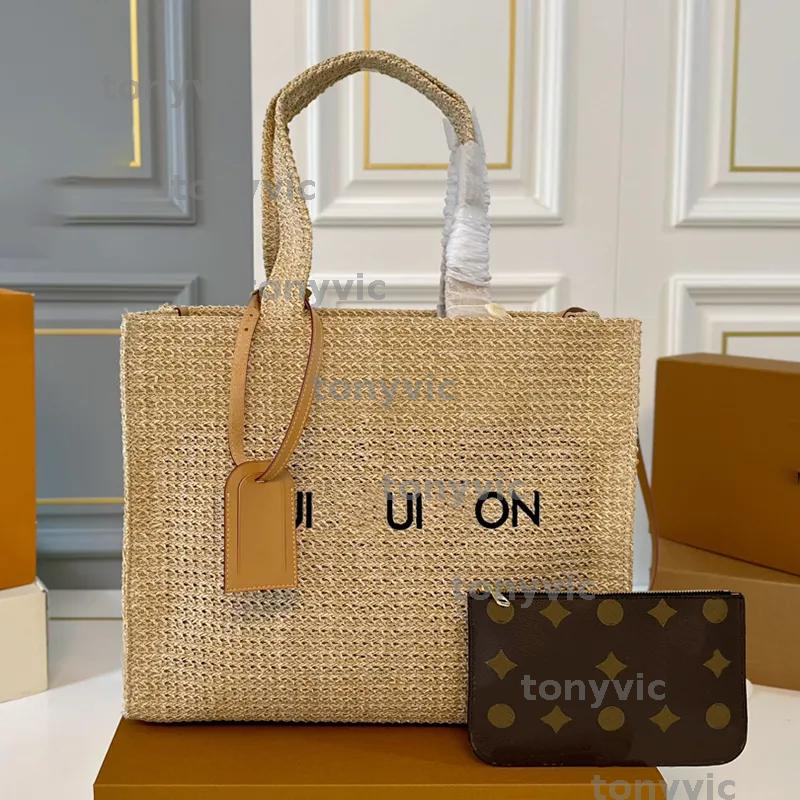 Sac cabas tissé été Luxe Designer Sac paille Authentique Cuir véritable Sac à main Bandoulières rivetées Grande capacité Totes Femme décontractée
