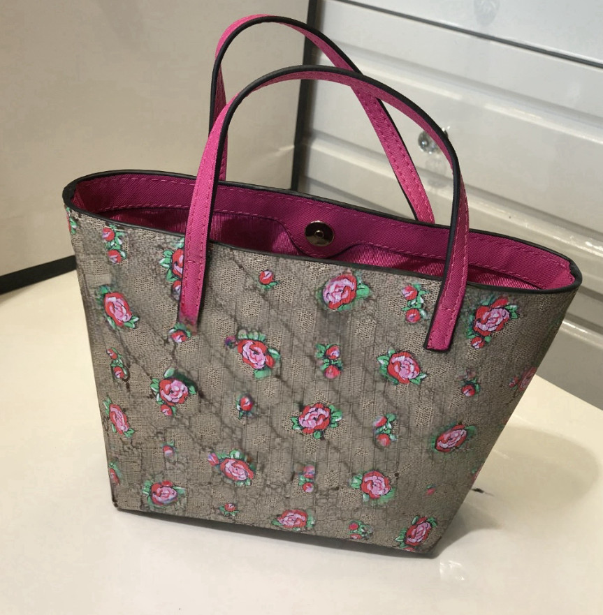 Fashion Children Sac à main imprimé Rose 2025 enfants PVC Princesse sacs fourre-tout Luxury Girls Single épaule Panier de pique-nique extérieur S