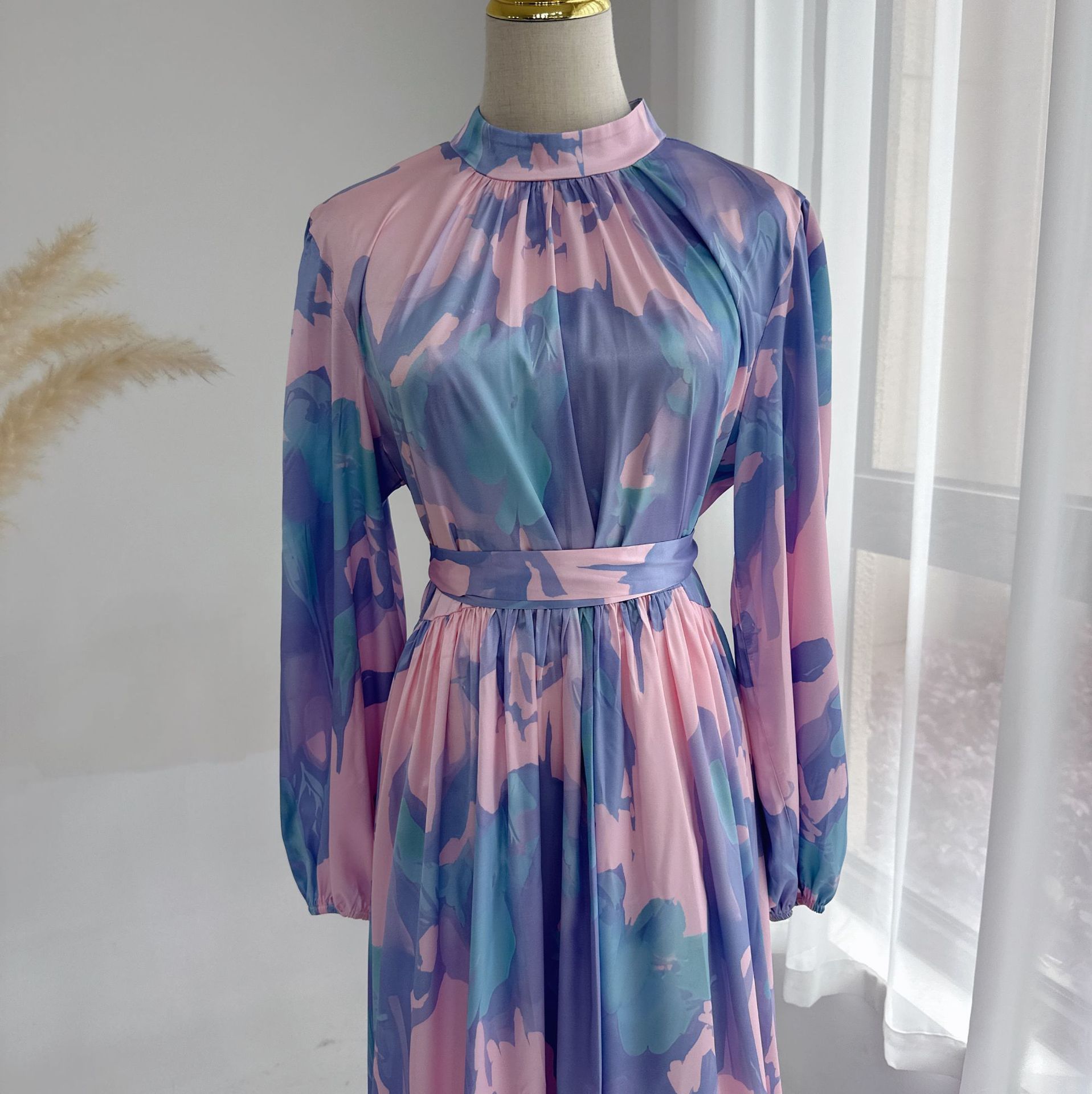 (030) Robe imprimée pure et belle Robe longue imprimée longueur cheville