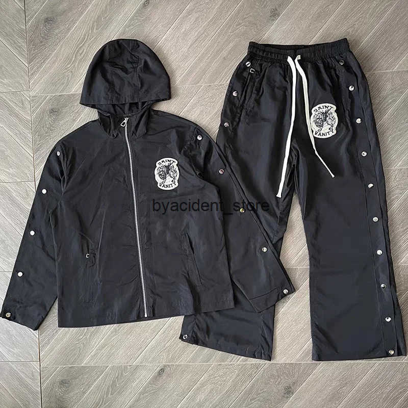 Men's Pants Saint Vanity Embroidered Zipper Snap Button Casual Sporty Windbreaker Track Suit Set with Pants Streetwear Fashion Q250314