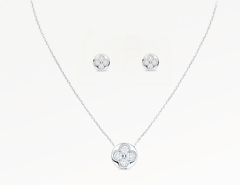 Boîte de luxe Collier de boucles d'oreilles Ensemble de bijoux en argent plaqué en diamant cristal d'oreille d'oreille Femmes cadeaux d'anniversa