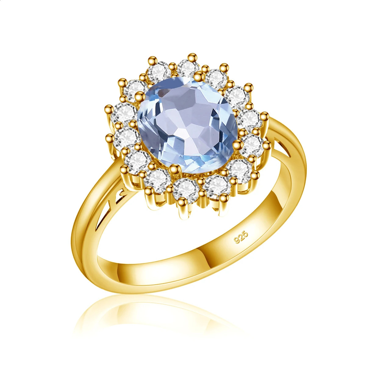 Oval Cut 8*10mm Sea Blue Aquamarine Ring Gold Diana Trending Wedding Royal Jewelry For Women Factory Handmade 250219