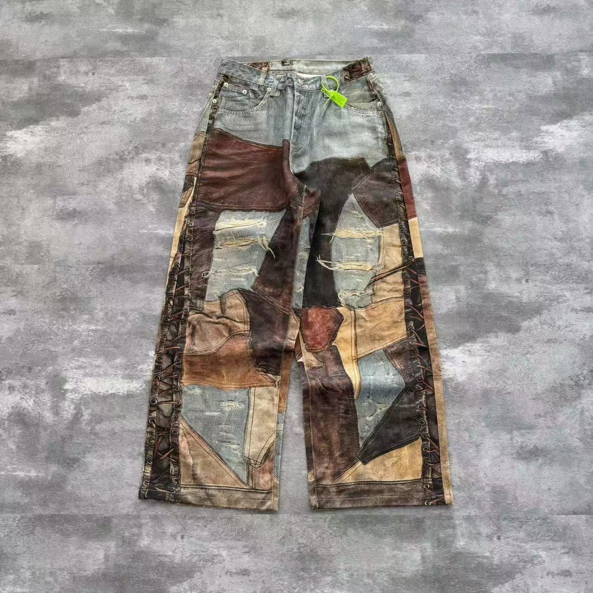 Designer Jeans Pant Splice irregularity Destroy 3D Digital Printing Chain Splash-ink Graffiti 2024FW Womens Mens Loose Straight Leg Pants High St-image-962605126