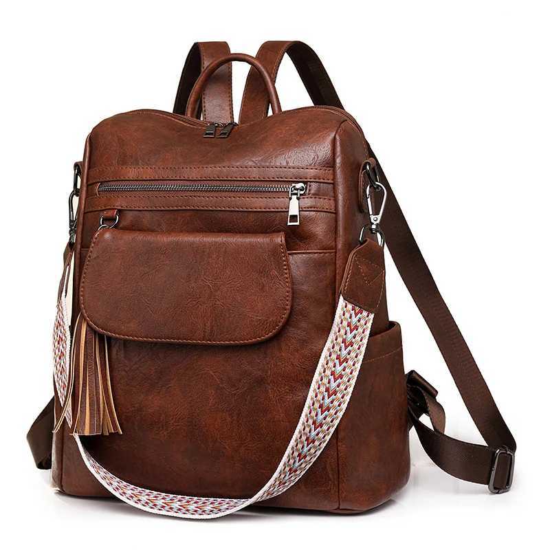 Fashion designer shoulder soft leather backpack womens travel youth school bag Z250315