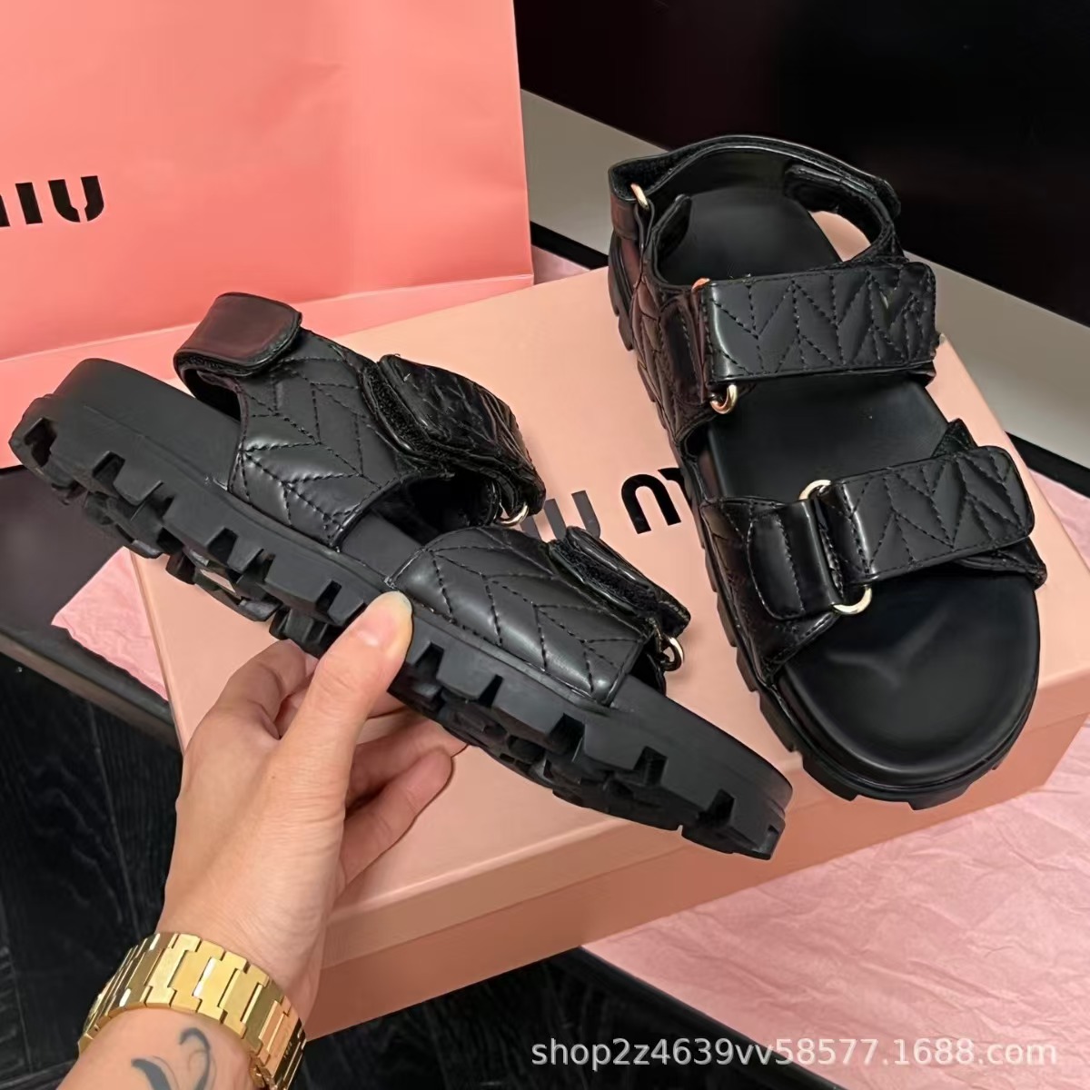 MM sandals for casual thick high-end feel Roman summer designer flat soles one line straps womens shoes 35-40+Box