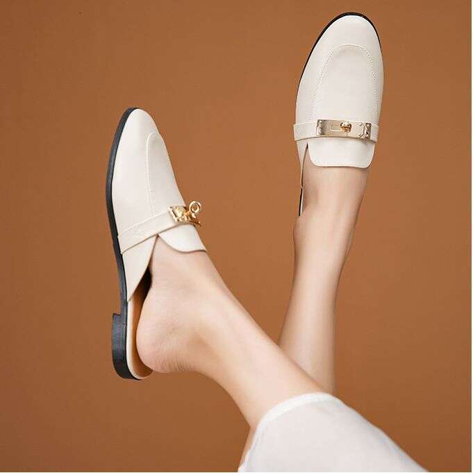 2026 2024Summer New Korean Style One Word Slippers for Beach Outdoor Sandals Flat Bottom Large Women's Shoes