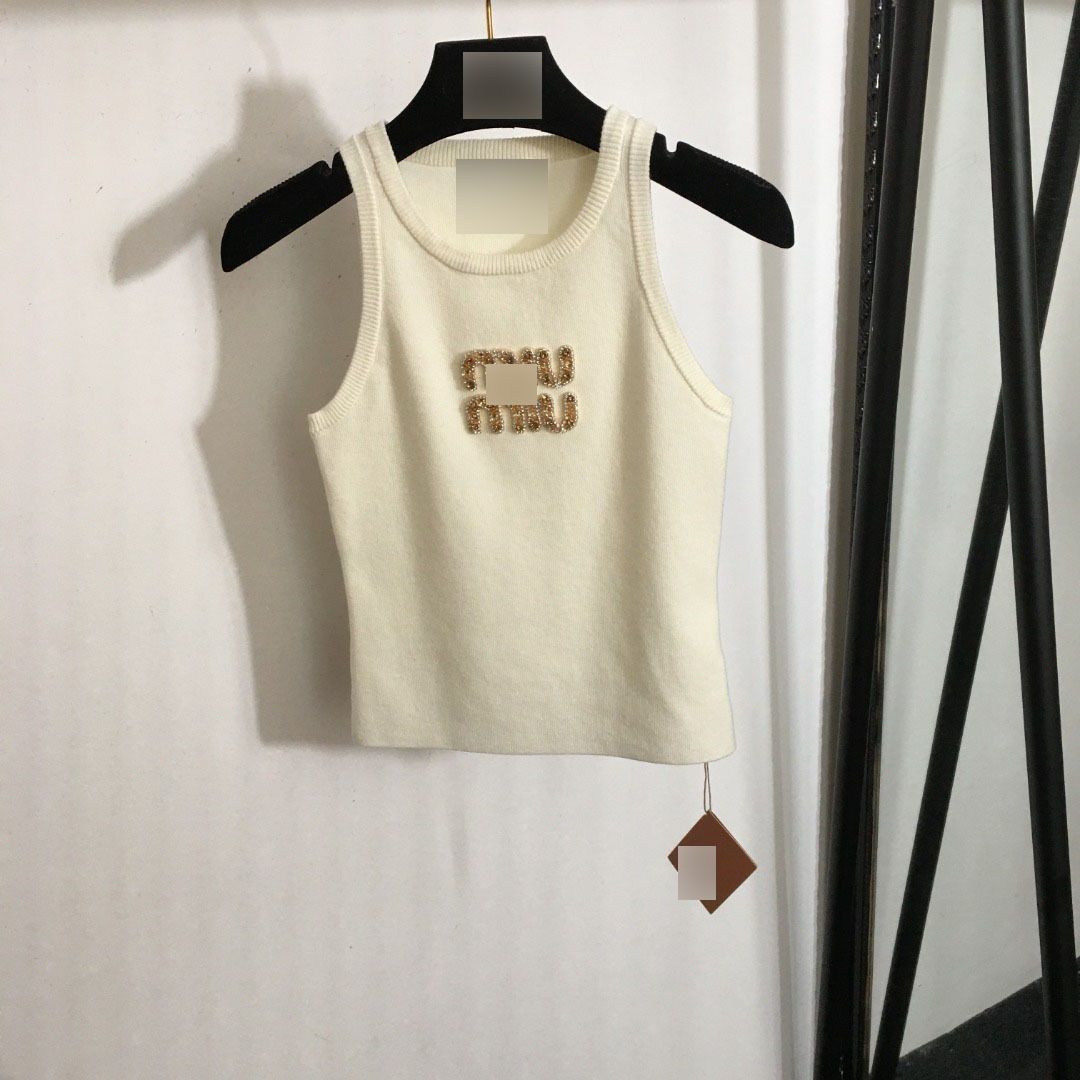 Muiemiu Clothing Women Vest Designer Tank Top Women Tops Party Sexy Halter Tee Party Fashion Crop Top MM Letter Diamond Embroidered Summer Miu Top T