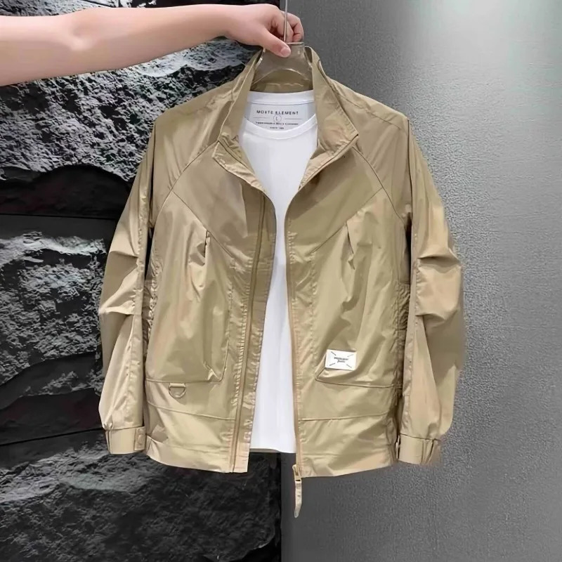 Mens Fashion Stand up Collar Pocket Fully Matched Zipper Jacket Spring and Autumn Simple Casual Solid Long Sleeve Loose Coat Ropa Hombre 250314