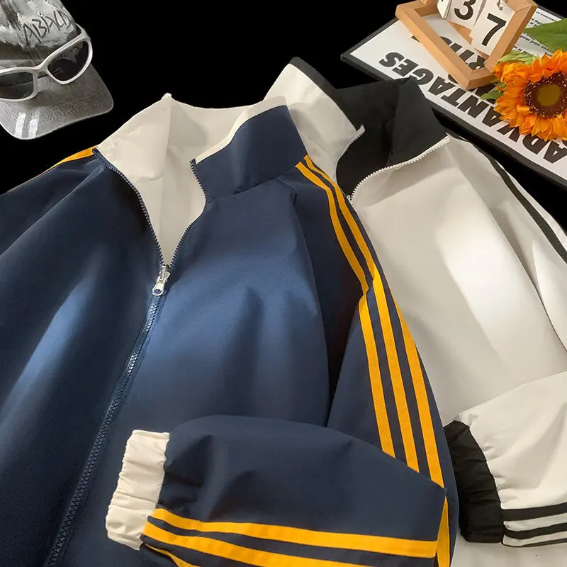 Mens fashionable track jacket stand up collar n striped sleeves detail mens sportswear 250313