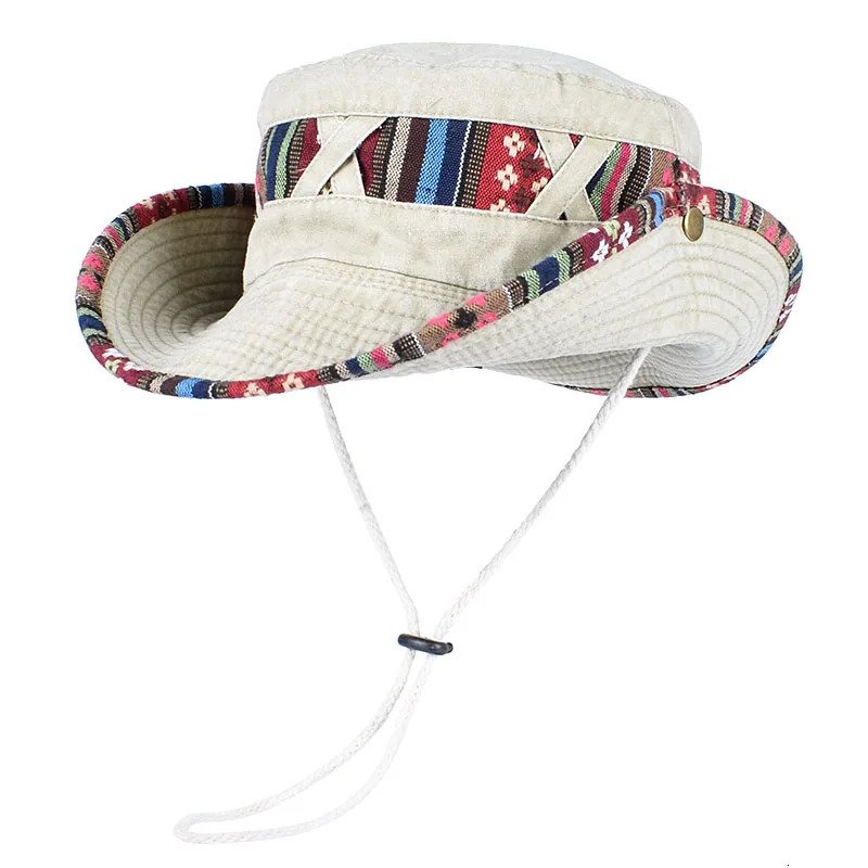 Summer bucket hat for 2025 womens retro beach sun fishing with string outdoor hiking trip Bob Panama summer fisherman 250304z