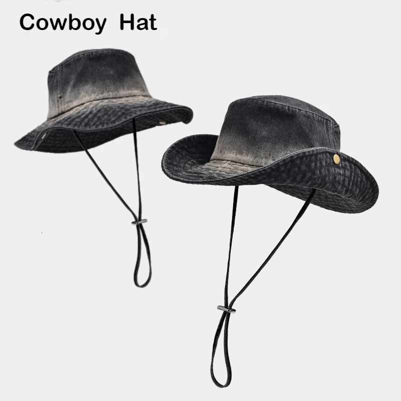 2025 Western Denim Bucket Hat Spring Summer Climbing Mountain Hiking Cowboy Sun Beach Men Fisherman Caps 250304z